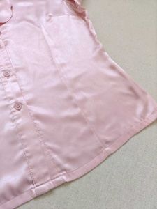 Pink Ruffle Front Blouse