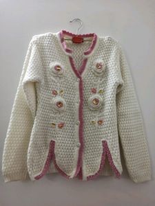 Designer Apple Cut Sweater (White N Pink)