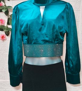Size S/M 🎁Buy 2 Get 1 Free 🎁Teal SatinCrop Top