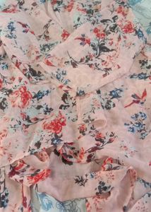 Women Peach Pink Floral Shrug