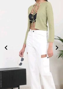 White Cutout Wide Leg Pants