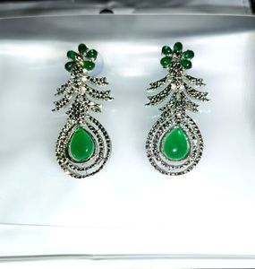 Rhodium Plated Artificial Stone Embed Drop Earing