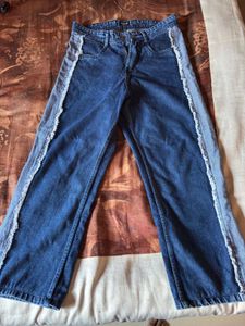 Fringe Trim Wide Leg Jeans