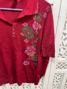 🎀Red Floral Embellished Top A