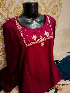 Embroidered Maroon Kurta