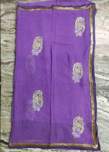 Purple Saree With Beautiful Embroidery