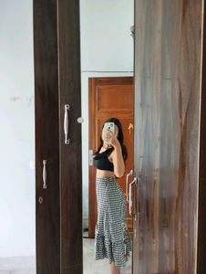 Checkered Ruffle Midi Skirt