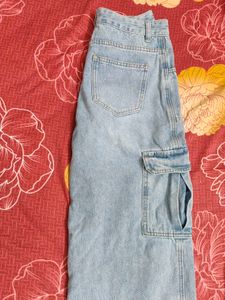 Light Wash Wide Leg Cargo Jeans