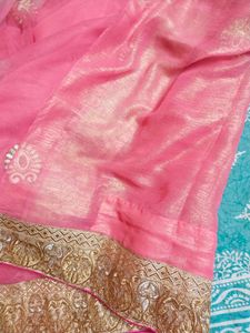 Pink Half Net Saree