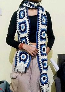 Blue &amp; White Afgan inspired Crochet Scarf