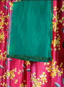 Shimmery Crop Top Lehenga With Dupatta Set 💚