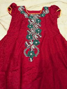 Ethnic Red Kurta Suit Set with Aplic Work.