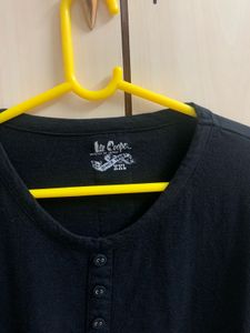 Unisex Black Henley Neck Pure Cotton T-shirt