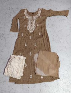 Trendy Brown Embroidered Kurta Set