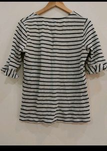 Femella Balck White Striped Korean Top Size L