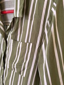 Olive Green White Striped  Shirt