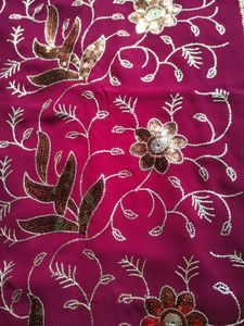 Purple Floral Embroidered Saree with Blouse