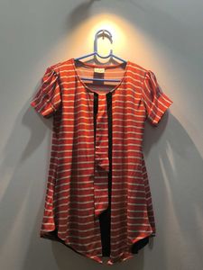 Striped Short Sleeve Tunic Top red
