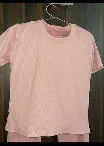 Pink Ribbed Lounge Set
