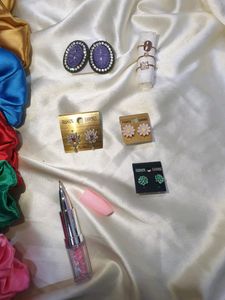 Combo Of Scrunchies,earrings,rings And Pen