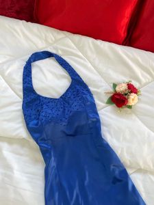 Y2k Vintage Royal Blue Halter Maxi Dress