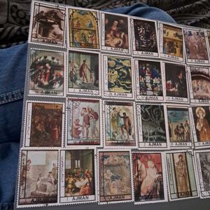 32 Vintage AJMAN painting stamps.