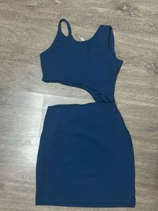 Blue One-Shoulder Cutout Dress