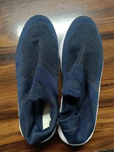 Blue Knit Slip-On Sneakers