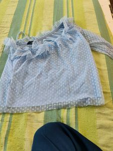 Cute Blue Ruffle Top