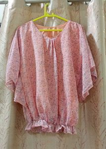 Pink Floral Flutter Sleeve Top