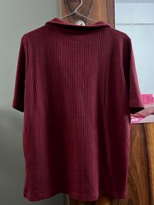 Maroon Ribbed Polo Top
