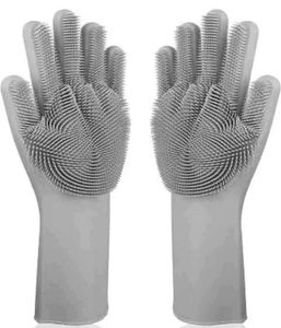Silicon Grey Coloured Gloves For Washing Dishes.