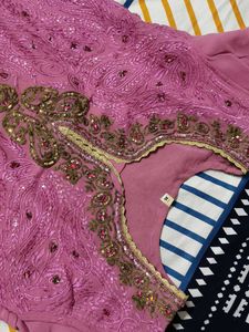 Women Pink Georgette Embellished Kurti