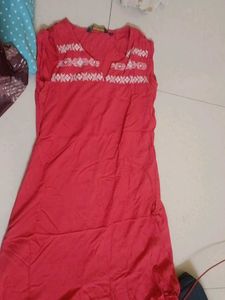 Coral Short Sleeve  Embroidered Dress