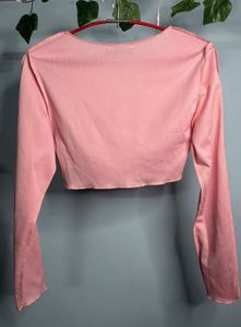 Shein Pink Long Sleeve Paneled Crop Top