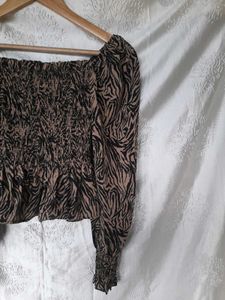Zebra Print Smocked Blouse