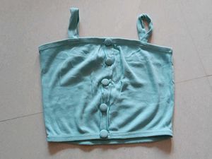Sky Blue Button Crop Top