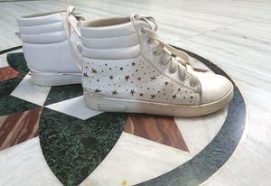 White Colour Star High Ankle Shoes