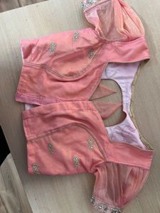 Pink &amp; Gold Embellished Saree With Stitched Blouse