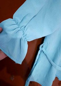 Vintage Blue Pleated Blouse