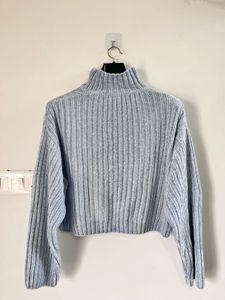 Blue Knit Turtleneck Sweater