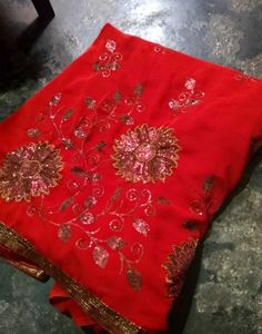Orange Embroidered Saree ♥️