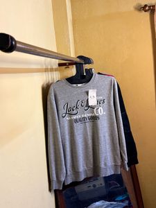 Gray Crewneck Sweatshirt with Teddy Bear