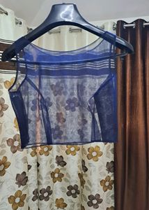 Navy Off-Shoulder Gown with Zardosi Work- Silk