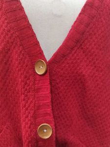 Red Button-Down Cardigan