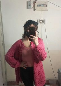 Pink Crochet Cardigan