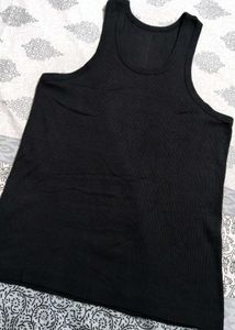 Women Black Ribbed Cotton Tank Top