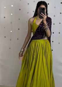 Green Halter Neck Lehenga Choli