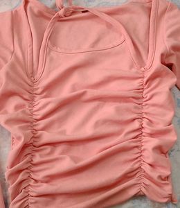 Front runched halter top neck with trumpet sleve