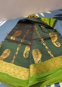 Elegant Green &amp; Gold Saree